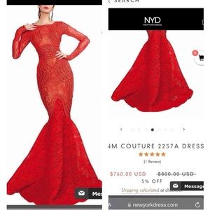 MNM couture, red, lace, size 14, modest gown, evening gown, elegant dress.